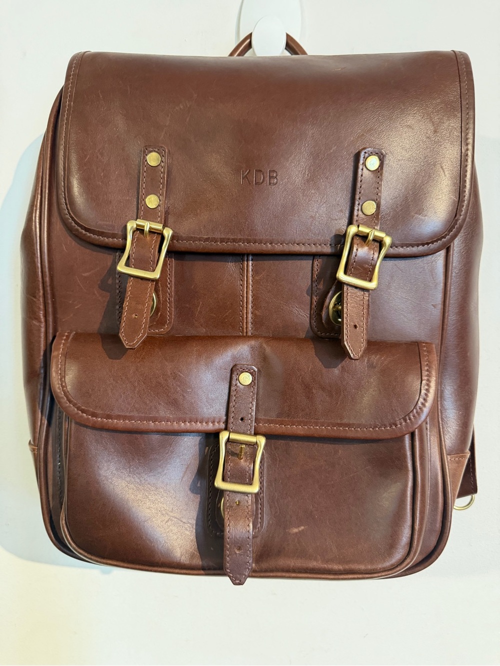 JW Hulme Co. Brown Leather Men's Backpack with Brass Buckles